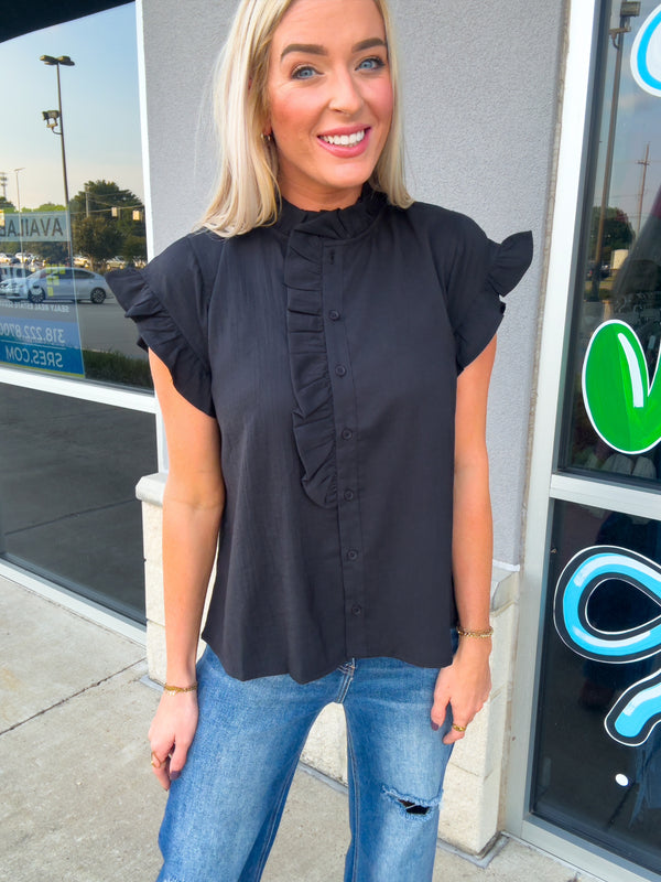 Someone To You Ruffle Button Top | Black