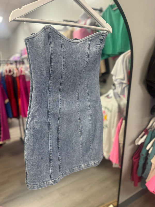 Denim Strapless Dress - Medium Denim