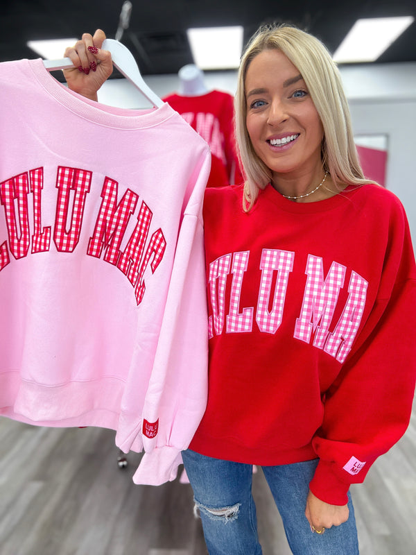 LULU MAC Pink Gingham on REd Sweatshirt | LULU MAC