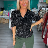Black and White Polka Dot Collar Top