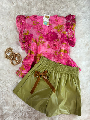 Faux Leather Shorts - Avocado