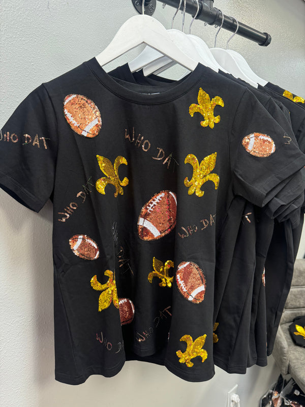 Black And Gold Sequin Football Top