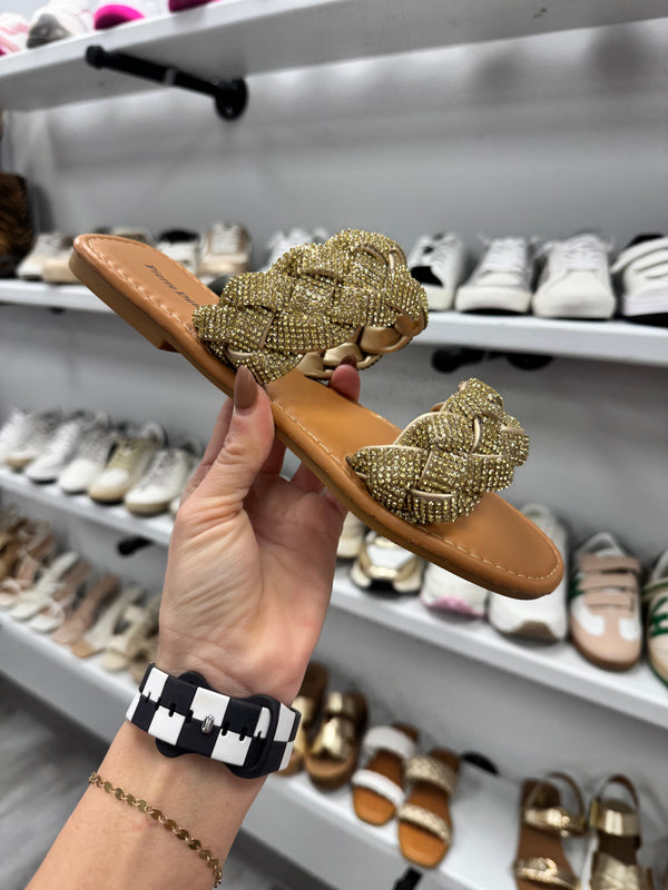 The Chester Sandal Gold Rhinestone