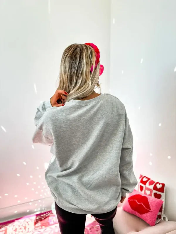 Lover Ash Gray Split Neck Graphic Crewneck