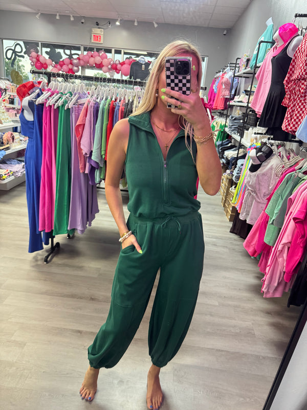 Hunter Green Zip Jumpsuit