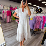 Solid Lace Midi Dress White