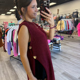 All My Attention Knit Sleeveless Slit Top Burgundy