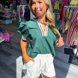 Hunter Green And Leopard Trim Top