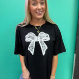 Lace Bow Embroidered Oversized T-Shirt