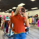 Pumpkin Scallop Contrast Trim Sweater