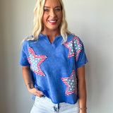 Mineral Washed Star Patched Knit Top