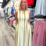 Sweet Talk Stripe Midi Dress Butter and Tan