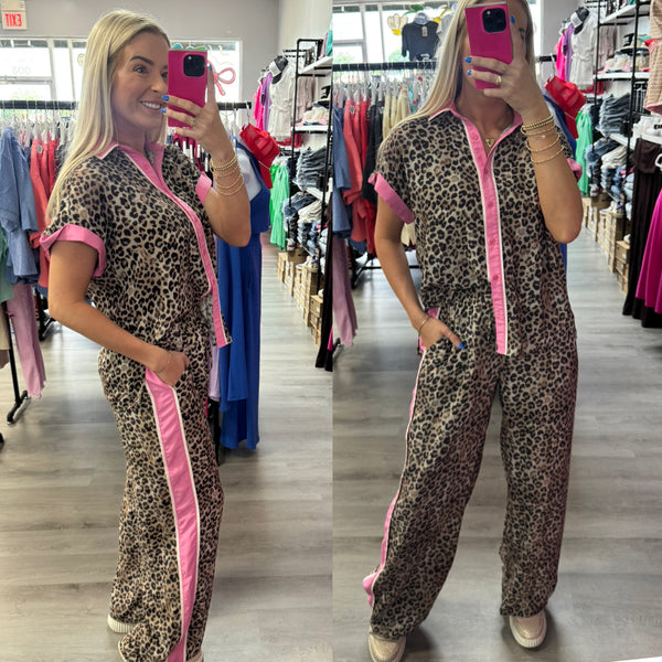 Wild Thing Leopard and Pink Button Down Set