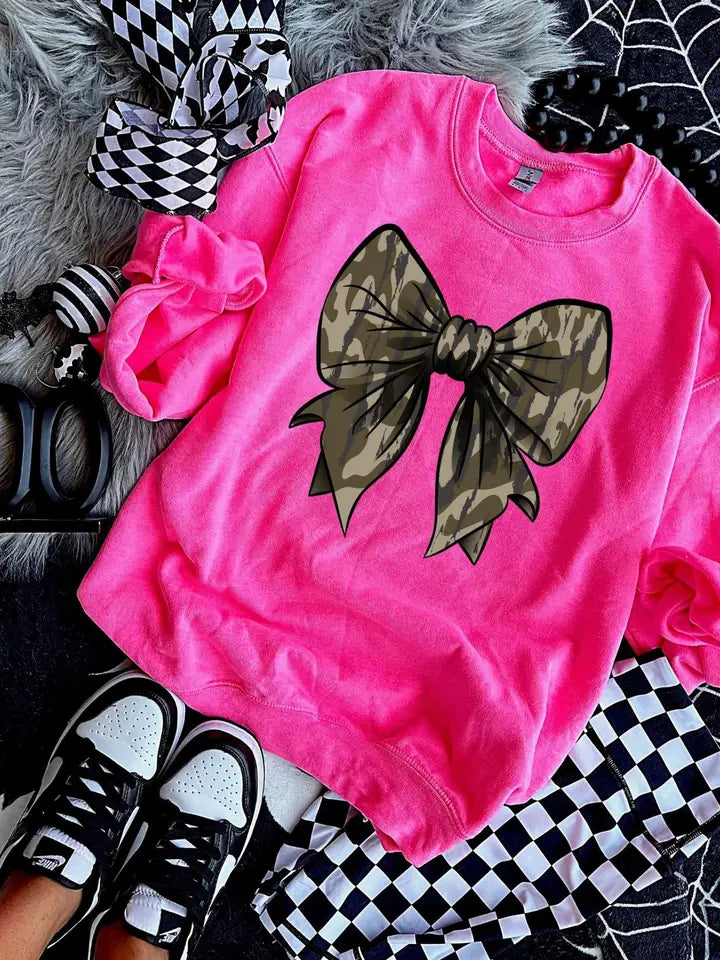 Camo Bow Neon Sweatshirt