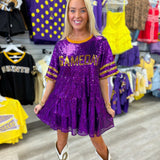 Purple and Gold Sequin Gameday Dress | FINAL SALE