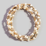 Pearl Gold Cube Bead Stretch Bracelet Set