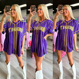 LSU Tigers Pinstripe (Licensed) | Women's Sequin Embroidery Baseball Jersey