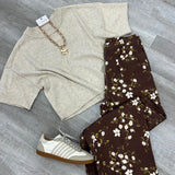 Floral Pants Brown Cream Green
