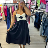 Double Bow Navy Midi Dress