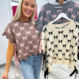 Bow Sweater Gray Pink