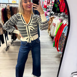 Bow Striped Sweater Cardigan
