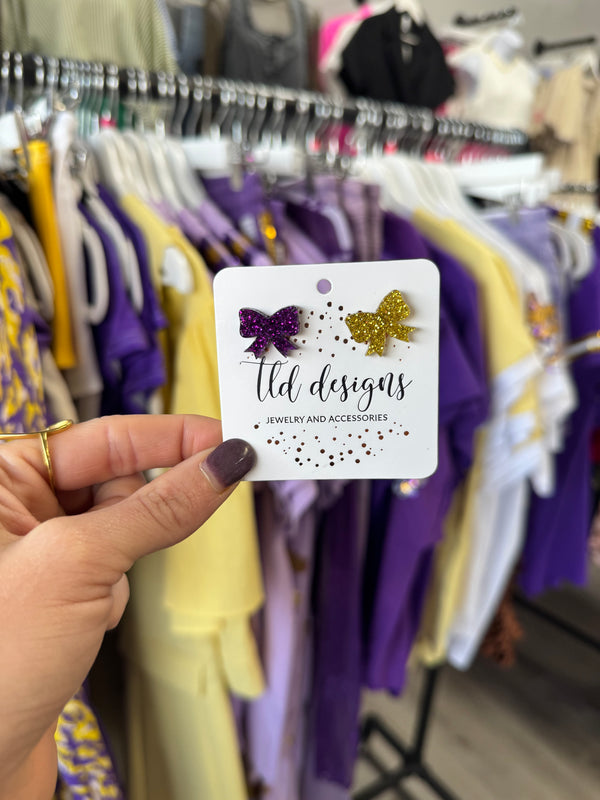 Purple and Gold Bow Game Day Earrings