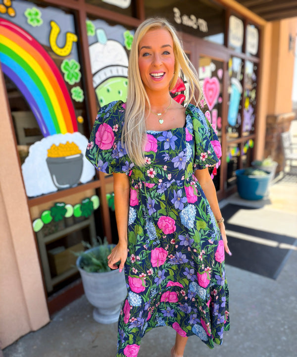 Beauty in a Bow Floral Dress Navy