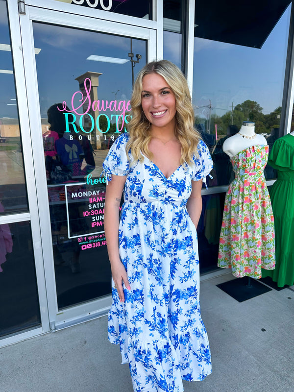 Blue Floral Midi Dress