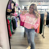 God = Love Ribbed Pullover Pink