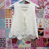 Floral Applique Tie Top White