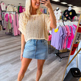 Crochet Knit Sweater Oatmeal