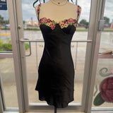 High Confidence Floral Trim Satin Dress
