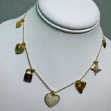 Heart and Lock Multiple Charms Beaded Chain Necklace
