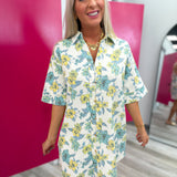 Blue and Yellow Floral Denim Dress
