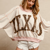Leopard Print Texas Patchwork Overlock Stitch Top