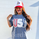 USA Lace Graphic Tee on Denim