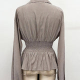 Pinstripe Smocked Waist Peplum Blouse