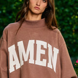 'WWJD & AMEN' Reversible Mock Neck Sweatshirt | Brown
