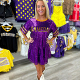 Purple and Gold Sequin Gameday Dress | FINAL SALE