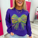 Bow Beads Mardi Gras Beads Sweatshirt | Purple