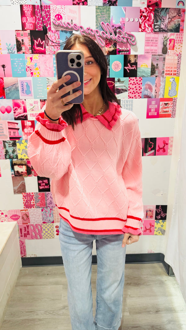 You Have My Heart Pink Diamond Cable Knit Sweater