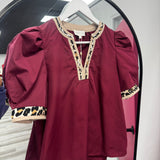 Burgundy And Leopard Trim Top