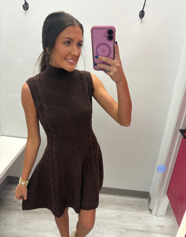 Call Me Over Brown Sweater Dress