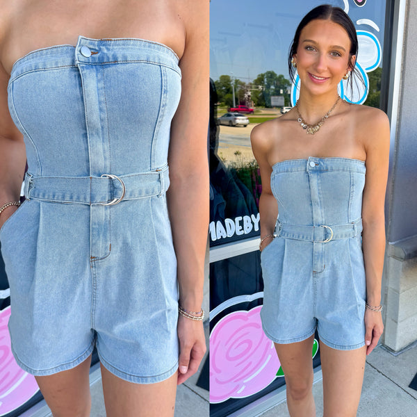 Denim Strapless Romper