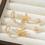 Nautical Shell Starfish Pearl Trio Earring Set