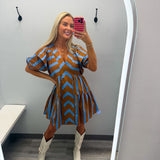 Turning Heads Stripe Dress Blue and Brown