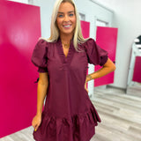 Drawn To You V-Neck Dress - Merlot