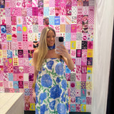 Strapless Floral Maxi Dress with Convertible Scarf | Blue