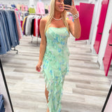 Mint and Blue Floral Slit Maxi