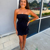 Black Ruffle Strapless Dress